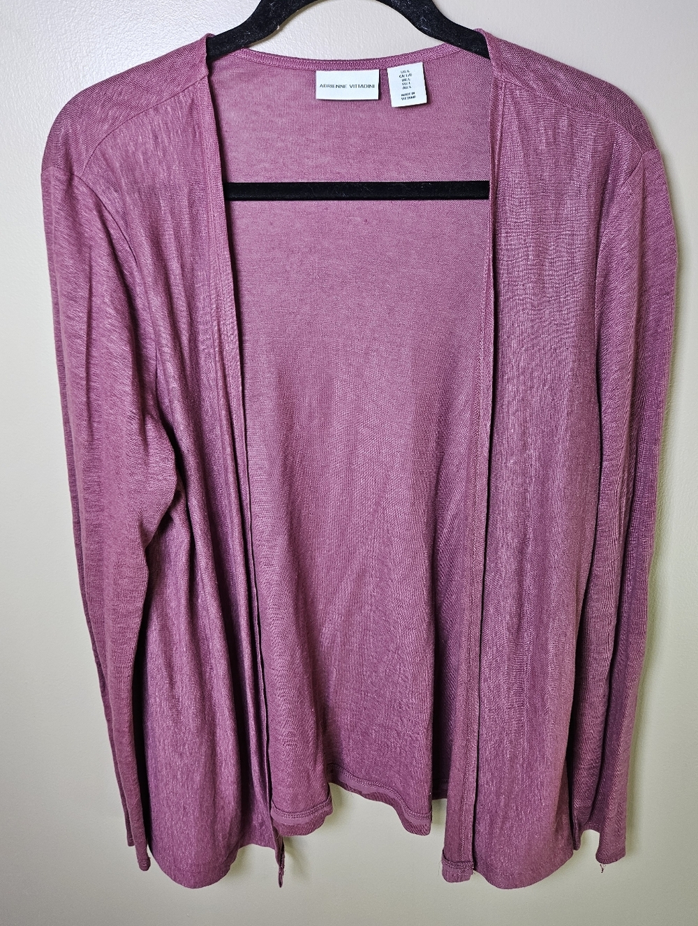 Adrienne Vittadini Mauve Pink 100% Linen Lightweight Open Front Cardigan Large